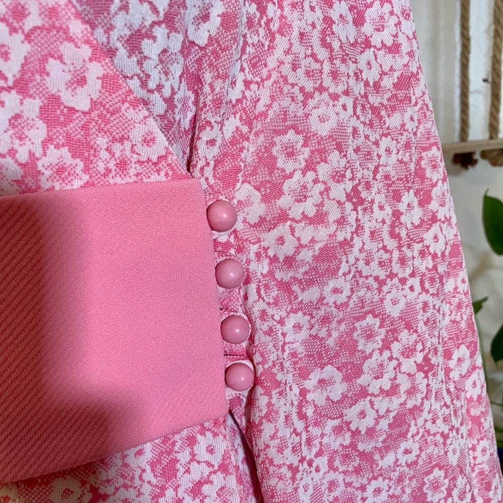 Vintage House Dress Muumuu Kimono Style Handmade Maxi Pink Floral Caftan Cottage View 5